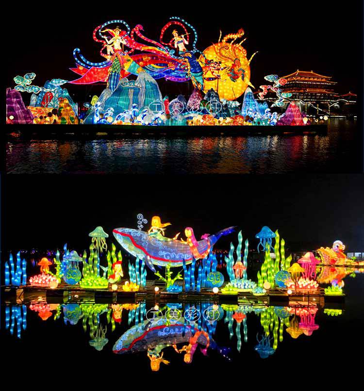 湖面夜景灯组 景区节庆灯会的璀璨明珠——潍坊工美彩灯厂家批发